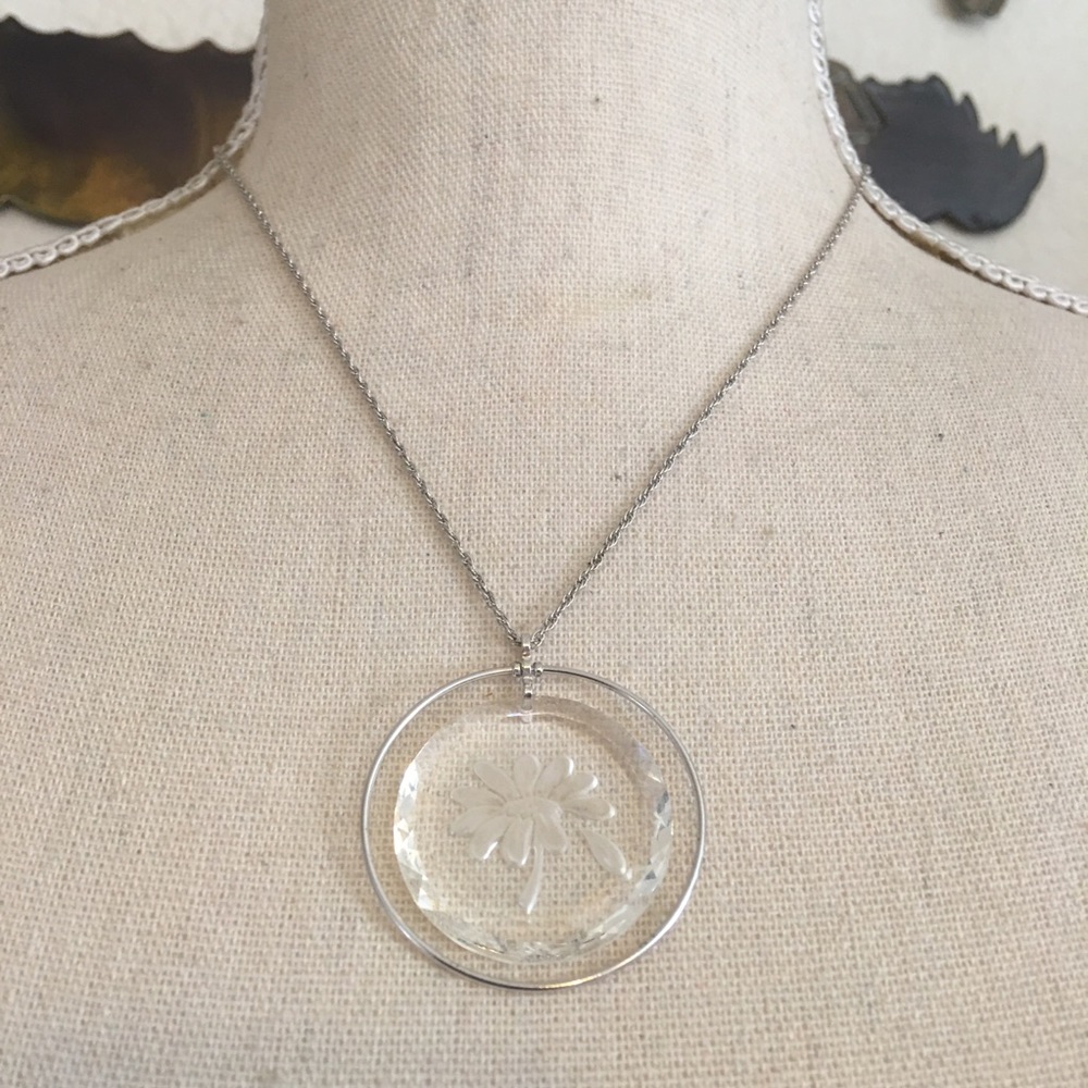 Vintage 70s Hallmark Cards etched glass necklace